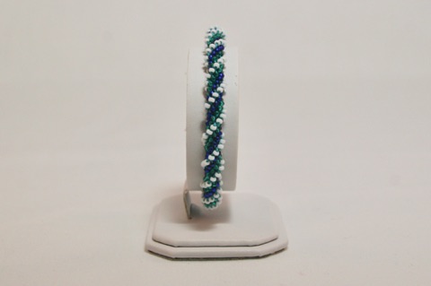 Green, Blue, and White Ridged Spiral Beaded Kumihimo Bracelet